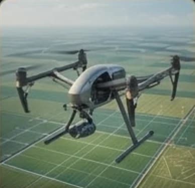 Dron de levantamiento sobrevolando terrenos agrícolas