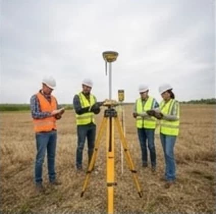 Equipo de topografía con receptor GNSS en terreno